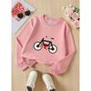 European sizes Kids' Black Round-Neck Hoodie with Red Wheel & White Print - Soft Machine-Washable Spring/Fall Casual Wear Suitable for & Teen Kids