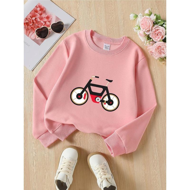 European sizes Kids' Black Round-Neck Hoodie with Red Wheel & White Print - Soft Machine-Washable Spring/Fall Casual Wear Suitable for & Teen Kids