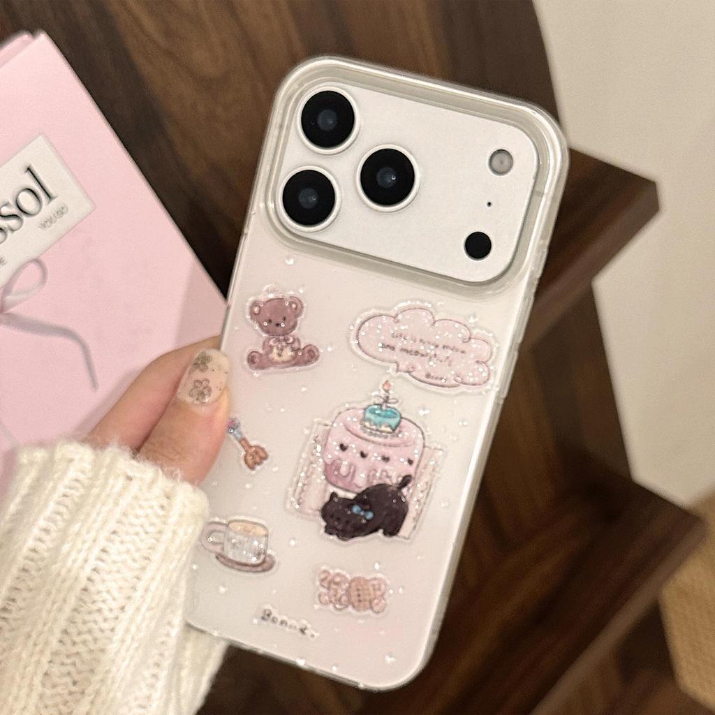 Dreamy Purple Glitter Bear iPhone Case with Bracelet (Compatible with iPhone 11-17 Pro Max)