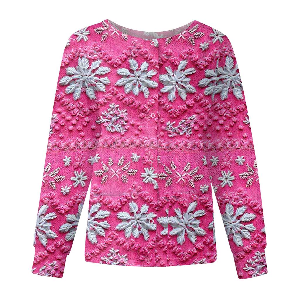 Women's Casual Fashion Long-Sleeve Single-Breasted Christmas Print Jacket