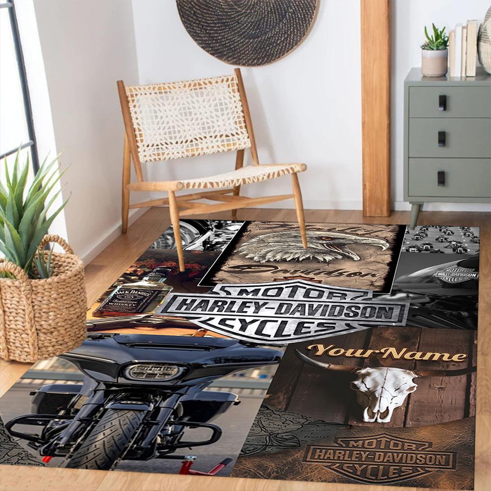 Harley-davidson Motorcycles Personalized Text Area Rug Perfect for Kitchen Dormitory Playrooms Hallway Anti-slip Rug Decorate Offices