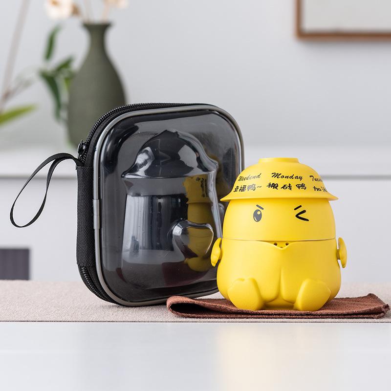 Come On Duck Creative Travel Tea Set, a Pot of Three Cups of Cartoons, Modern Outdoor Portable High-end Business Gifts, Souvenirs