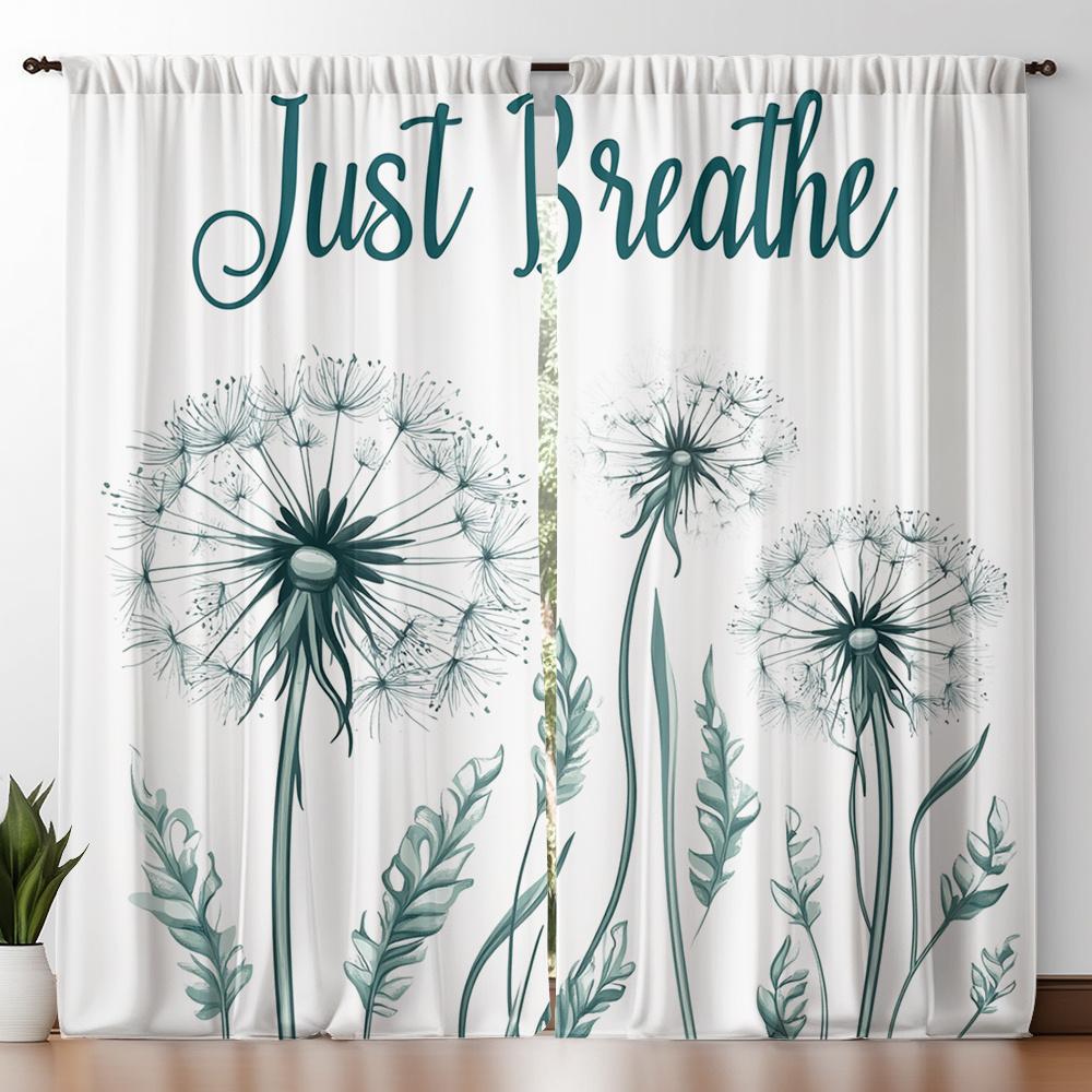 Just Breathe Dandelion Curtains Set of 2 – Hand-Painted Botanical Print, Rod Pocket Light Filtering Drapes 60×150