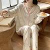 Spring and Autumn New Women's Pajamas Homewear Suit Girls Autumn and Winter Clouds Cotton Cardigan Cute Cartoon Homewear Suit