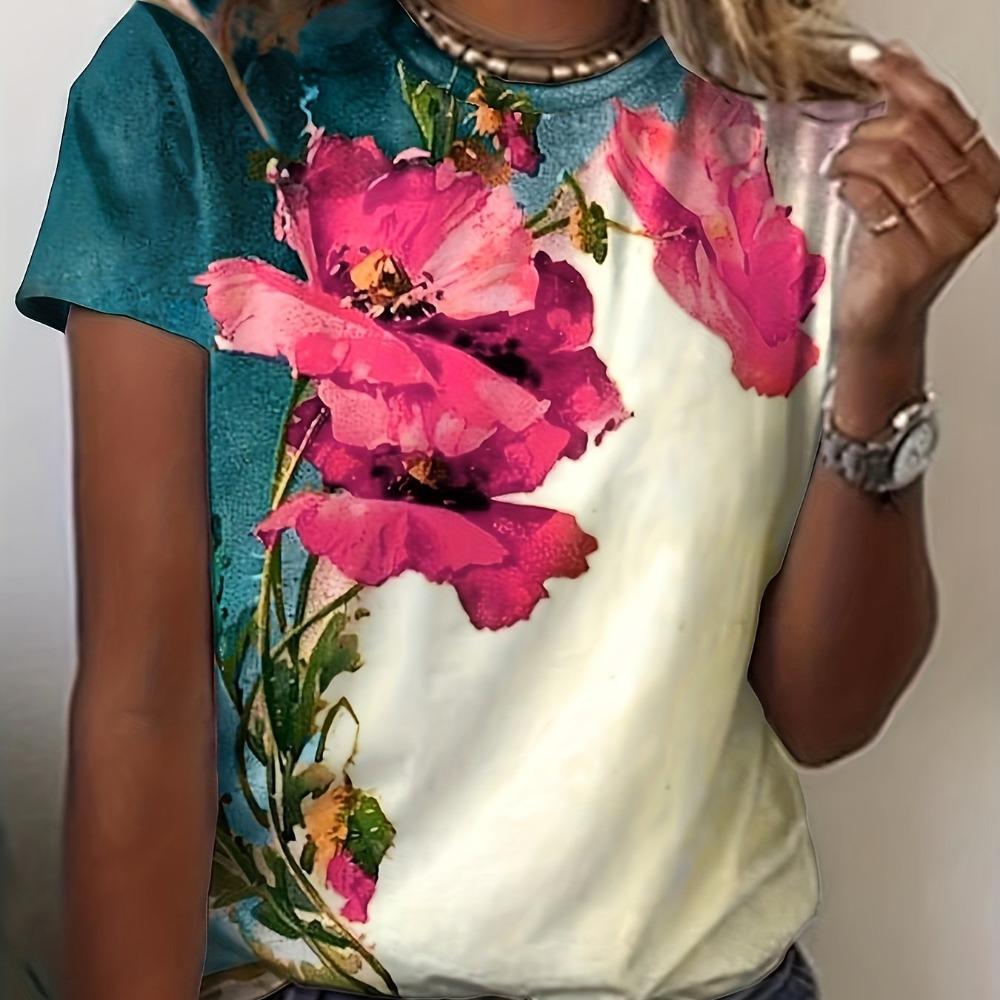2026 Top Women Flower Printed Women's T-Shirt Oversized T-Shirt 3D Popular Clothes Women Clothing Short Sleeve Tees Blouse
