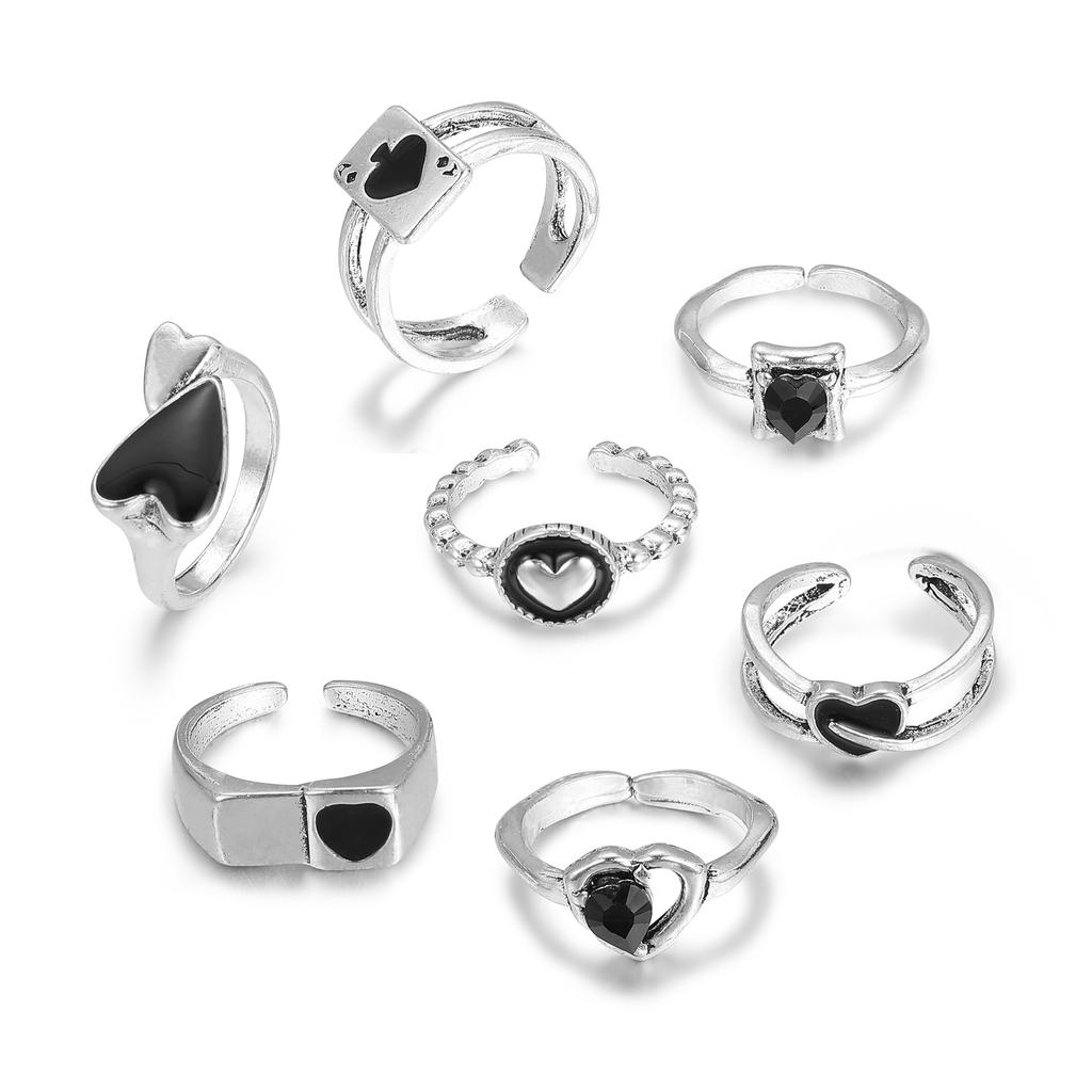 Retro Silver Color Heart Butterfly Ring For Women Punk Geometric Antique Snake Opening Adjustable Rings Y2K Trendy Jewelry Gifts