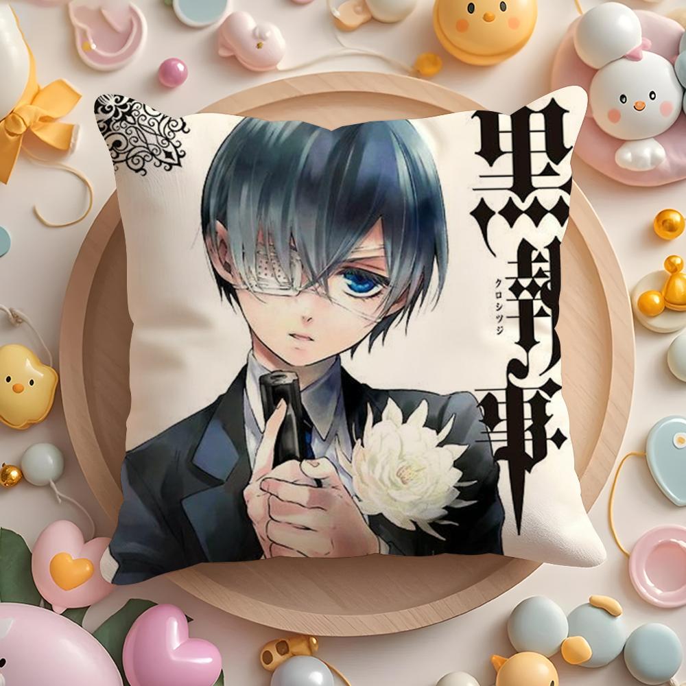 Pikpaka Anime Manga Black Butler Cushion Cover Plush Fabric Soft Double-Sided Printed Sofa Warm Winter Home Gift Pillow Cover