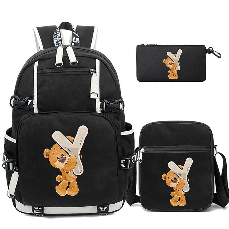 3Pcs/set Cute Little Bear 26 English Letters Bookbag Back To School Backpack Child Gift with Pencil Case Shoulder Bag Backpack