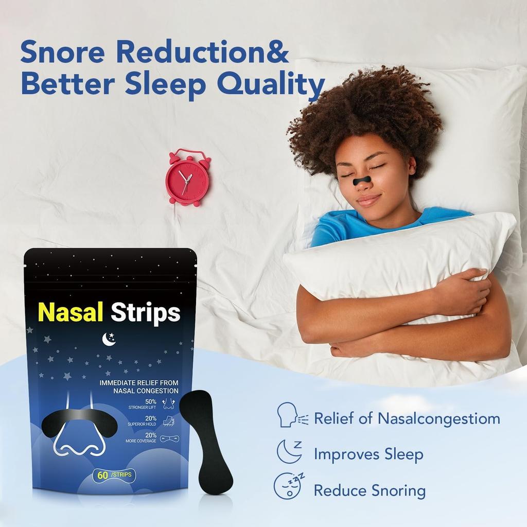 Nasal Strips for Snoring – Extra Strength Nose Strips for Breathing Day and Night Use with Strong Adhesion – Stops Snoring, Improves Sleep and