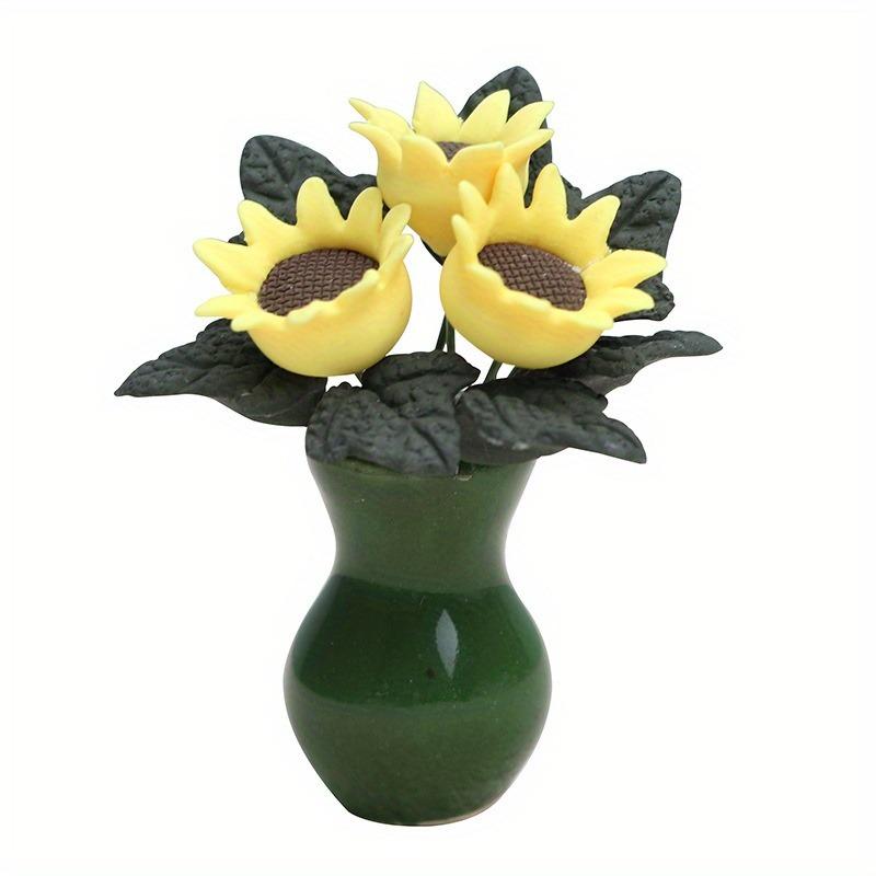 1: 12 Mini Furniture Flower Ornaments Vase Handmade Resin Sunflower Flower Pot Bonsai Model Micro Landscape Ornaments
