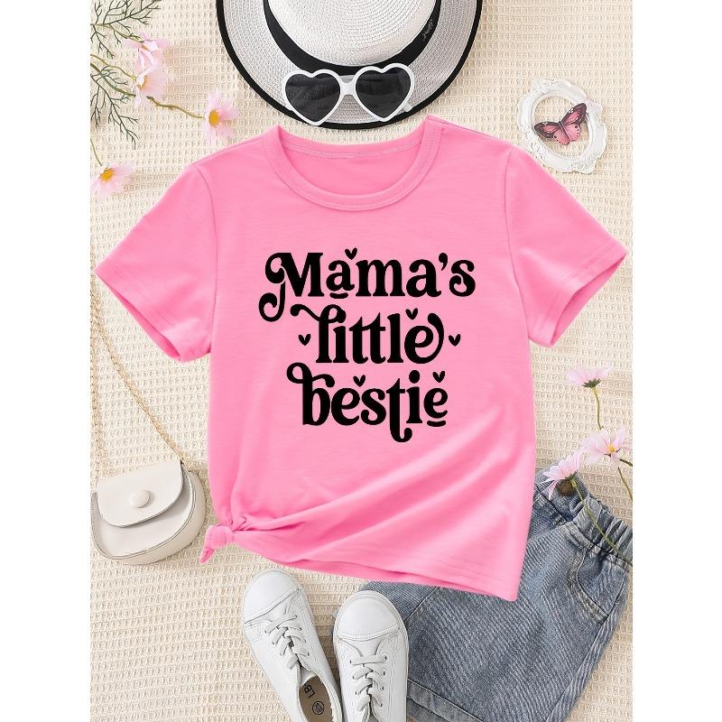 

European sizes Mother S Day Girl Mama S Little Bestie Letter Print Easy Versatile Casual Round Neck T-Shirt 164cm рожевий