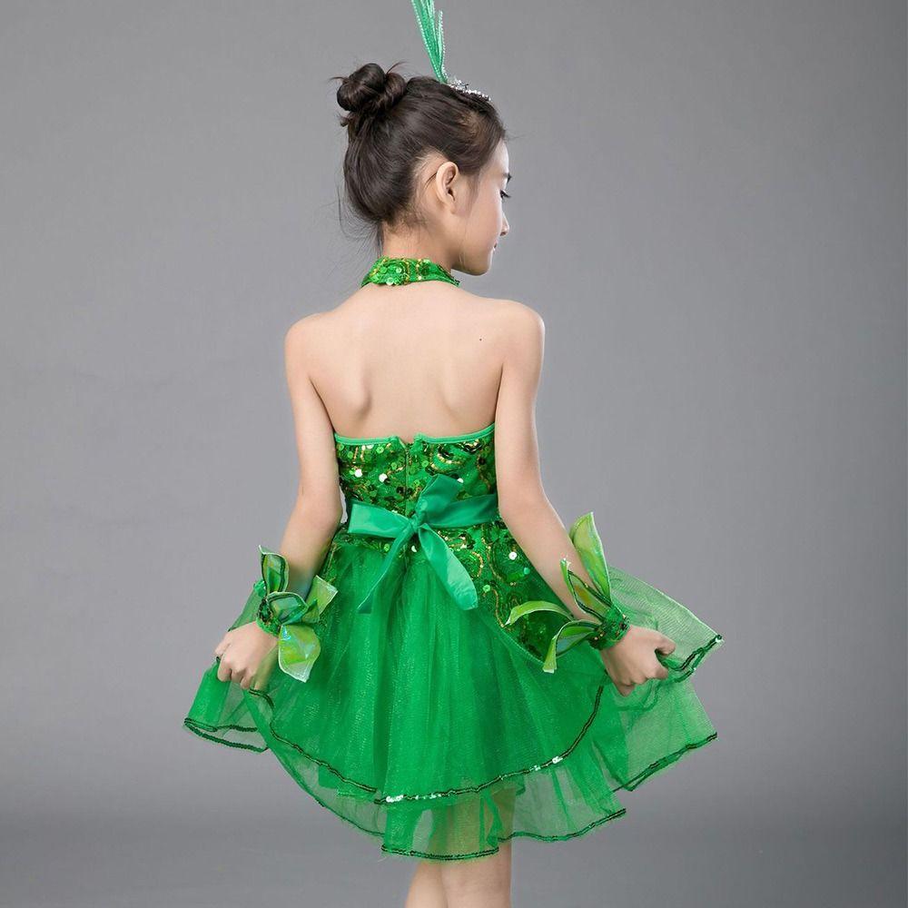Vestito da Ballo Balletto Bambina Verde Paillettes con Copricapo Polsini Vestito Gonfio Bambine Ragazze