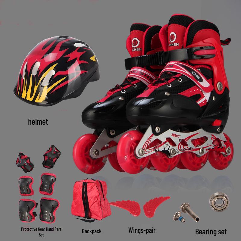 Adjustable Beginner Roller & Inline Quad Skates Set - 4-Wheel Skating Shoes