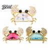 Alloy Crab Pin Women Brooch Sparkling Rhinestones Blue Shell Small