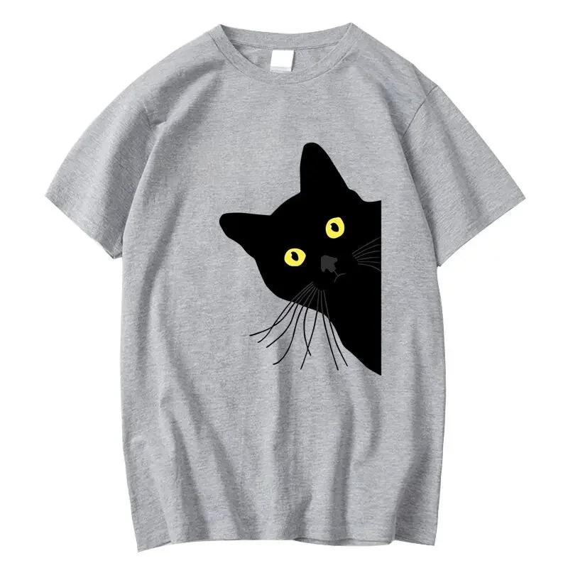 

Летняя футболка с круглым вырезом и принтом черного кота, модная повседневная из чистого хлопка, с короткими рукавами, женская XXXL