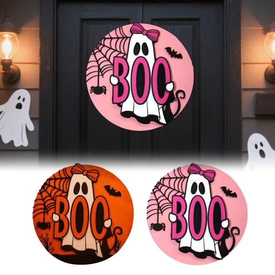 Wooden Pendant Sign Wooden Pink Ghost BOO Door Decor Fall