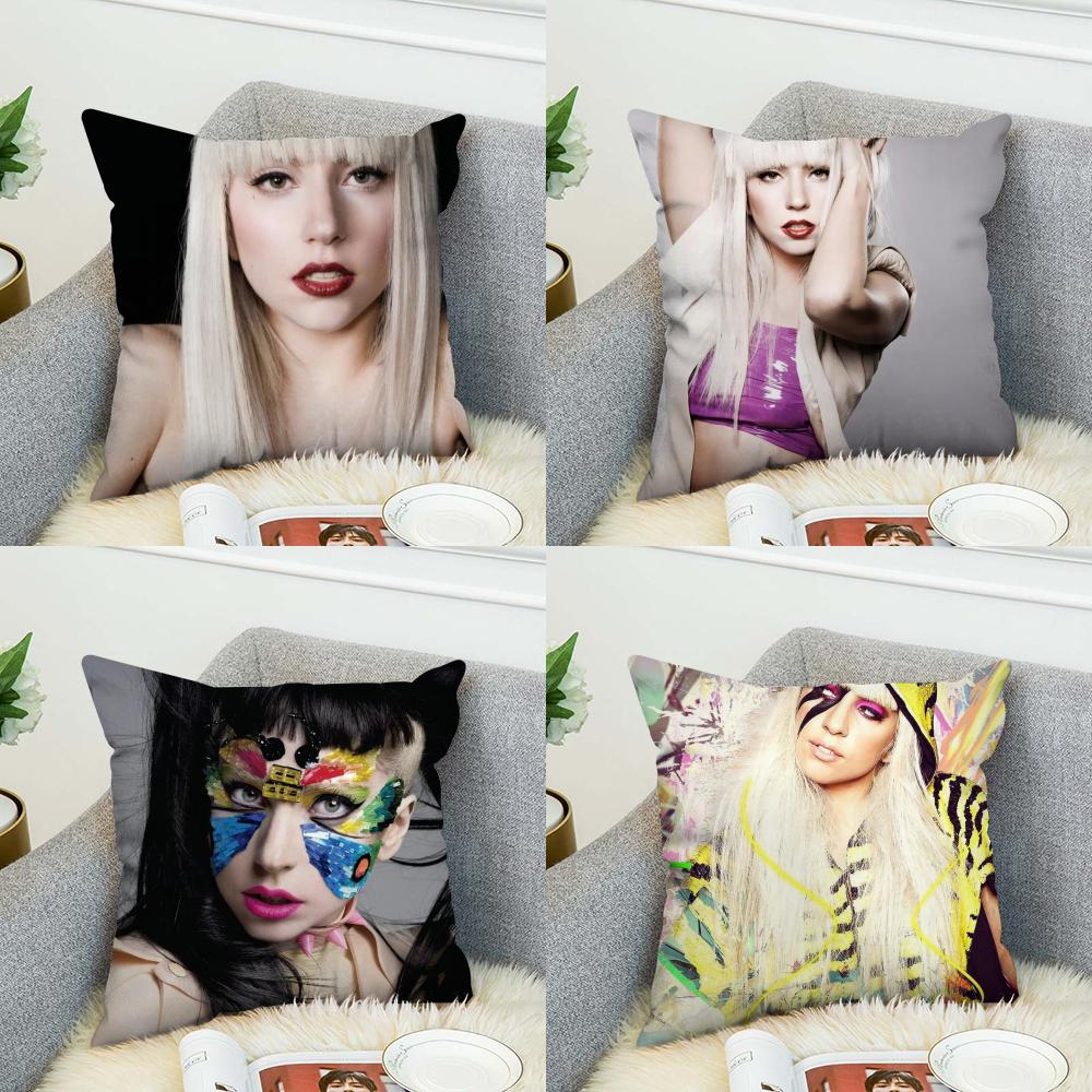 Federa Cuscino Cantante Lady Gaga Per Auto Divano Decorativa Casa Stampa Double Face Peluche Quadrato Cuscino Decorativo Copricuscino