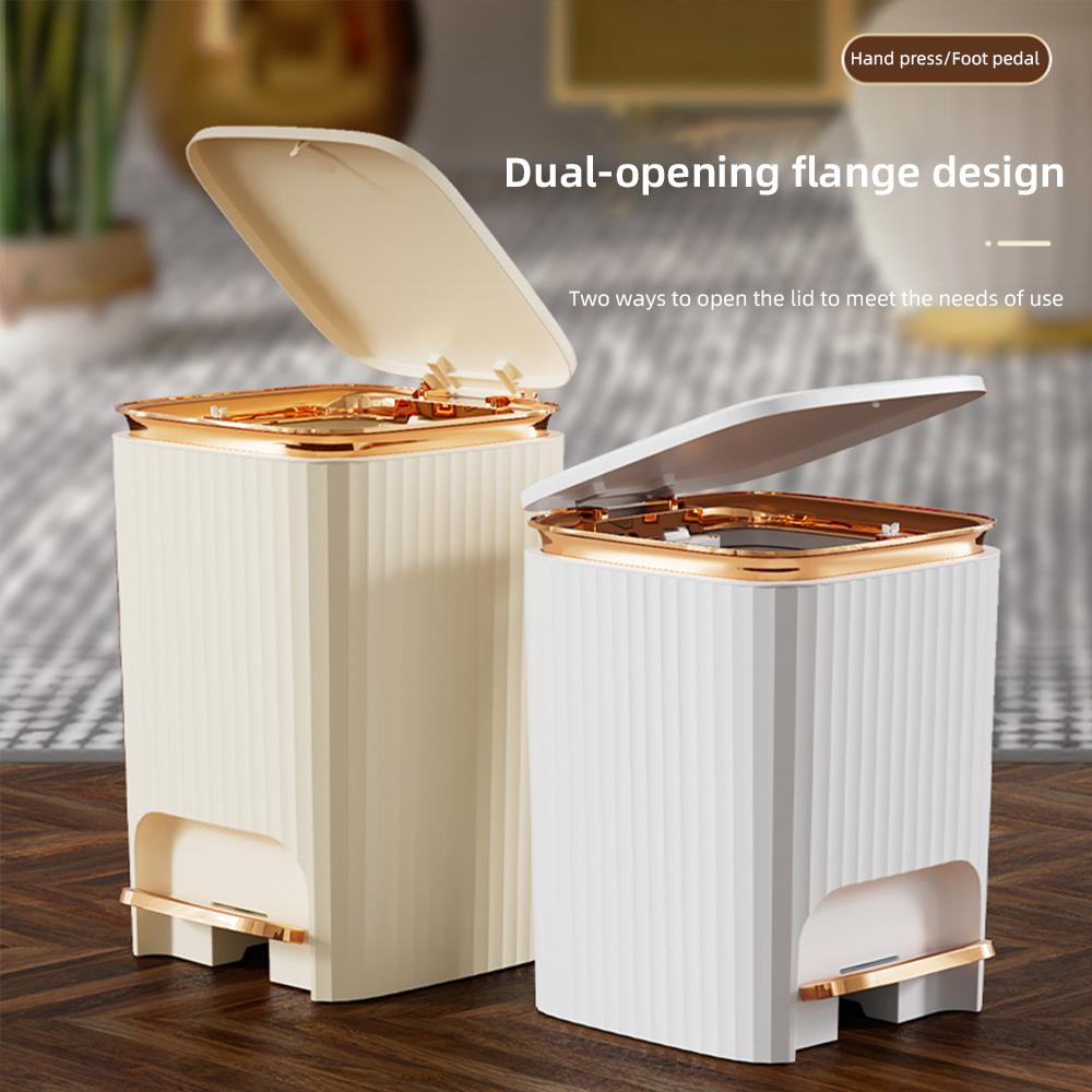 2024 10/15L Nordic Gold Kitchen Food Waste Trash Can Foot Pedal Trash Can with Lid Wastebasket Bathroom Waterproof Garbage Can