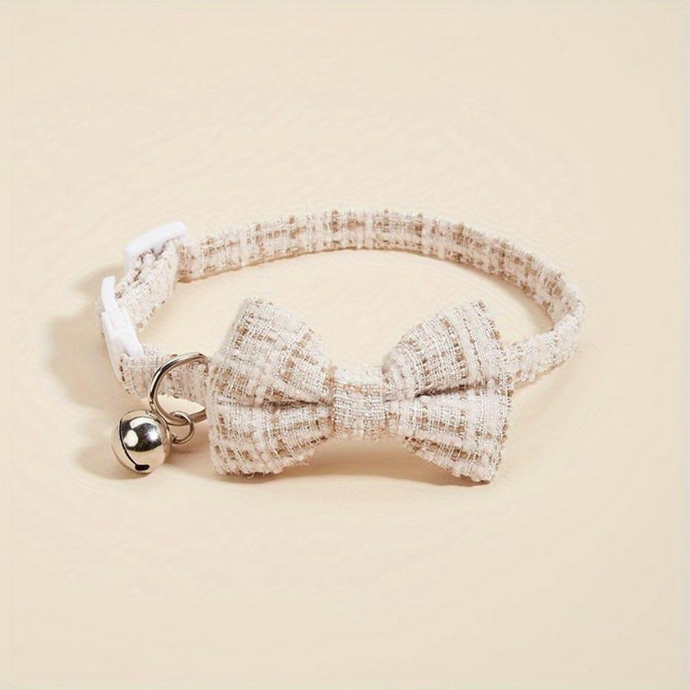 Cute Adjustable Cat Collars with Bell Removable Bowtie Puppy Collar Plaid Pattern Plaid Cat Collar for Kittens and Puppy