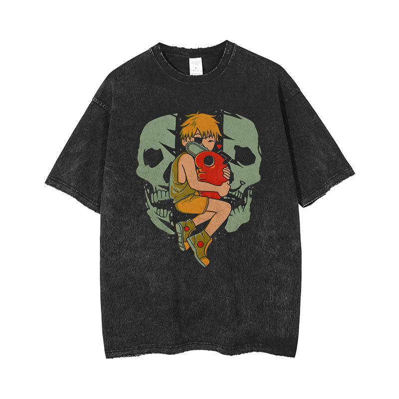 Anime Chainsaw Man Makima Cool Bedrucktes T-Shirt für Herren und Damen Gewaschenes T-Shirt Hohe Qualität Vintage T-Shirt Harajuku Top