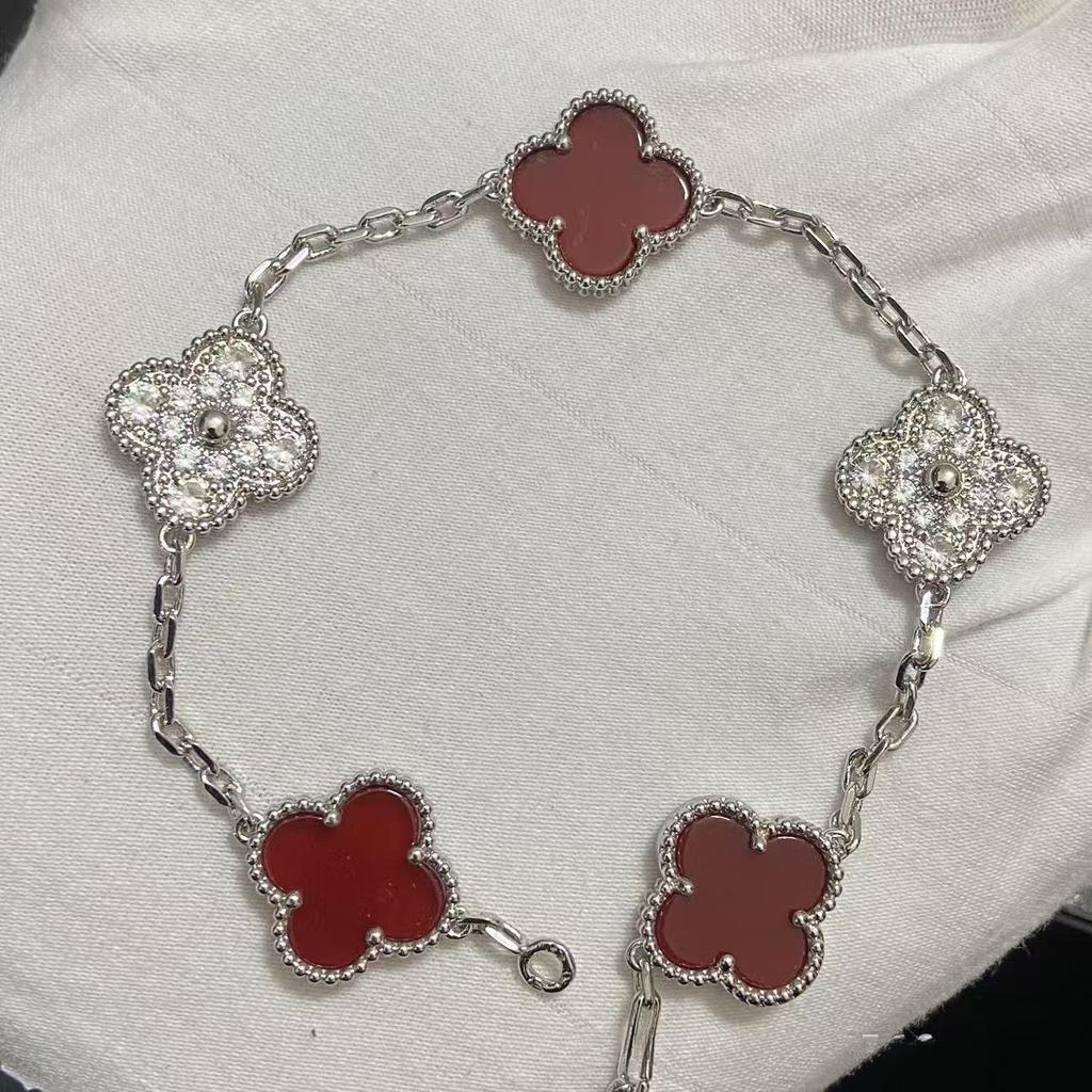 Nouă Versiune Brățară Trifoi cu Patru Foi Cinci Flori Agat Roșu Natural Sidef Alb Brățară Dama Brățară Laser