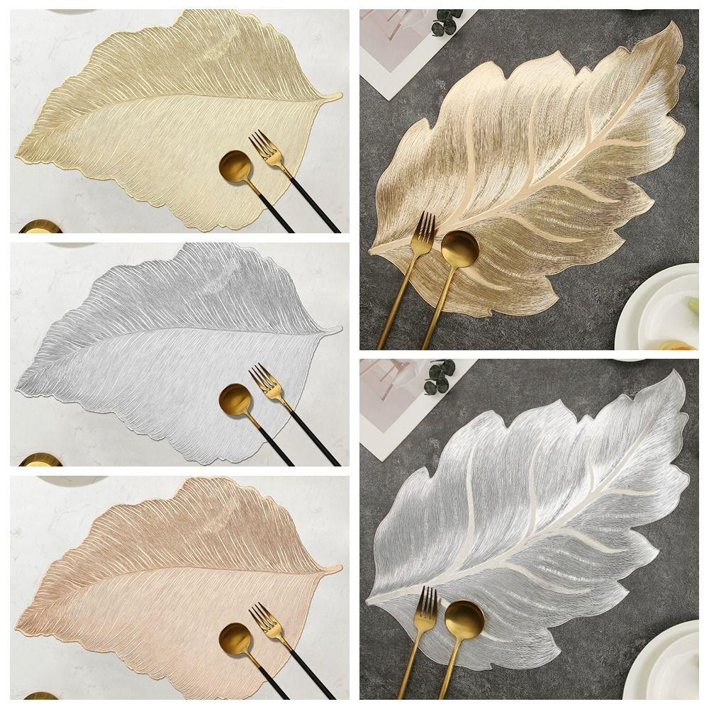 New Gold Leaf Placemat Heat Resistant Washable Coaster Dining Mat Waterproof Wipeable Table Place Mat Dinner Table Decoration