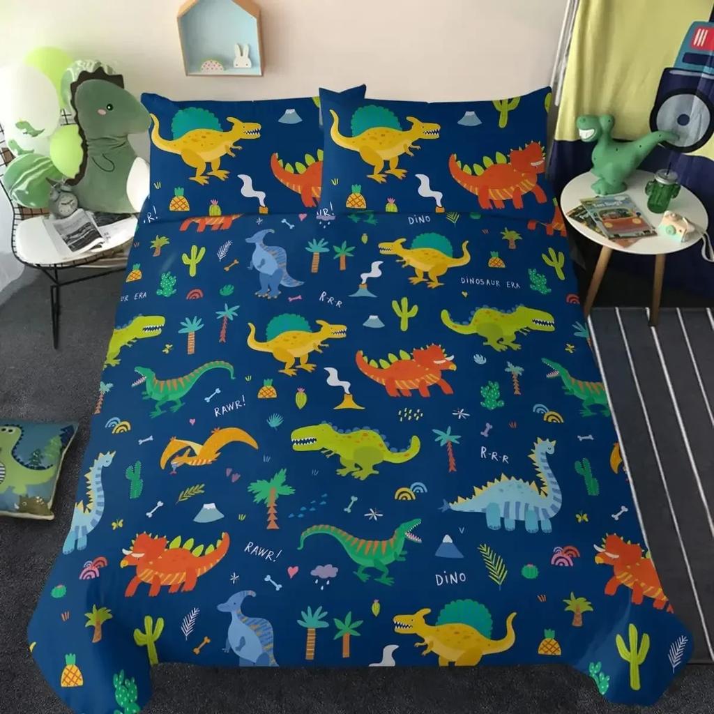 Dinosaur Cute Ancient Animal Comfortable Duvet Quilt Cover Pillowcase Bedding Set Children Bedroom Decoration Home Textile