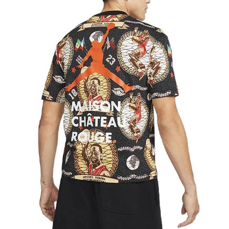 Jordan X Maison Chateau Rouge Patterned Short Sleeve T-Shirt Men Tops Black DJ9769-010