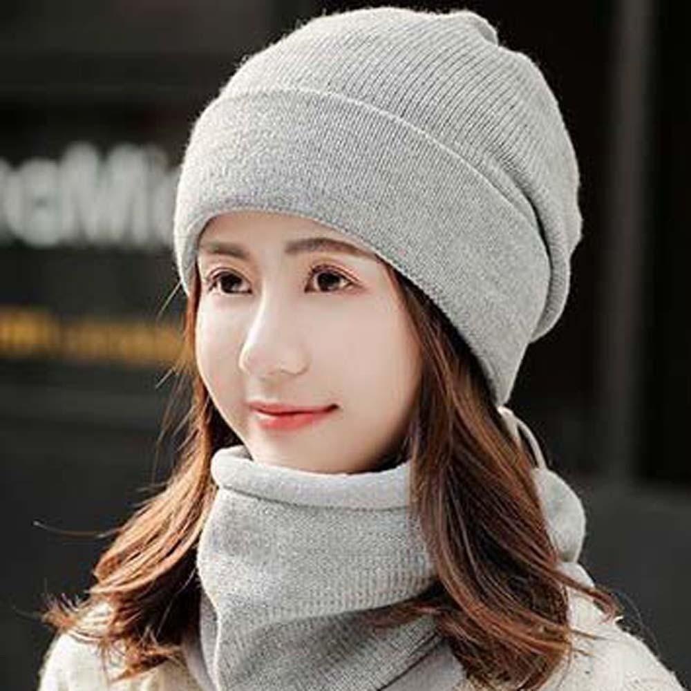 Solid Color Cap and Scarf Suit Trendy Beanie Hat Personality Winter Pullover Cap  Warmer