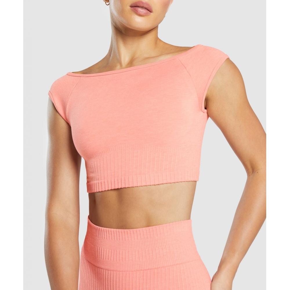 Gymshark Luxe Seamless Boat Neck Crop Top Bros Muted Coral Marl B3b5i Kcqx