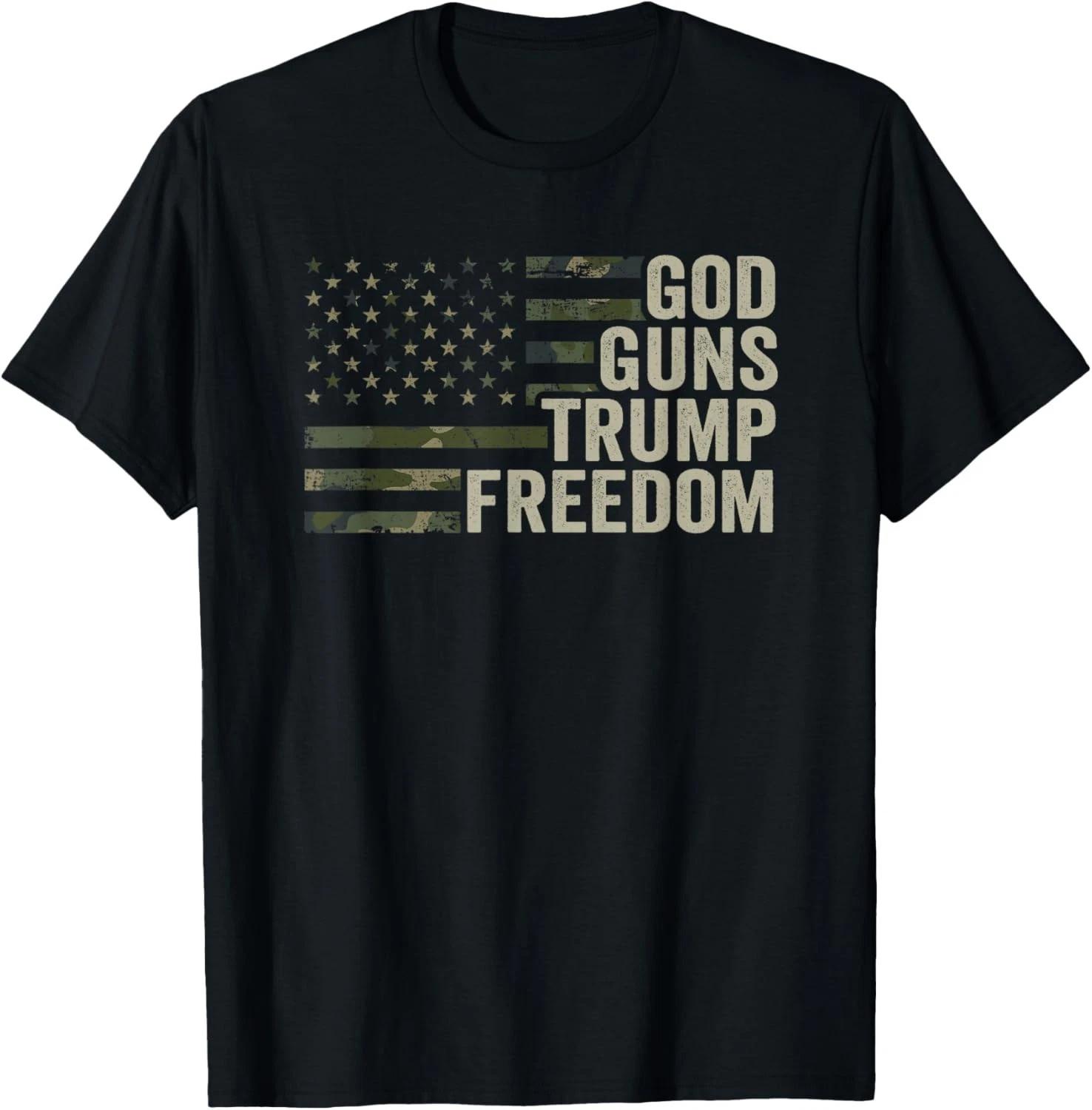 God Guns Trump Freedom - Funny Camouflage Pro Gun USA Flag Gift Unisex T-Shirt 2XL