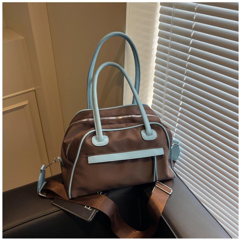 

Дорожная сумка с цветовой блокировкой Новая повседневная простая вместительная сумка для выхода Модная наплечная сумка-мессенджер темно-коричневого