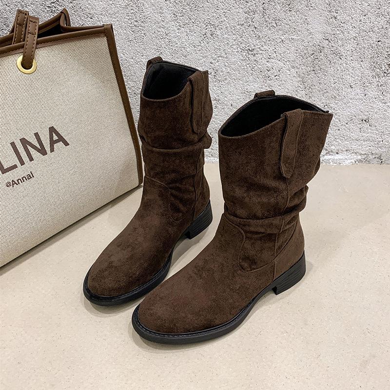 

Ботинки с мехом Женская обувь Полусапоги Осень 2025 Новые Merad Ковбойские сапоги в западном стиле Рыцарские ботинки Мартин 40 темно-коричневого