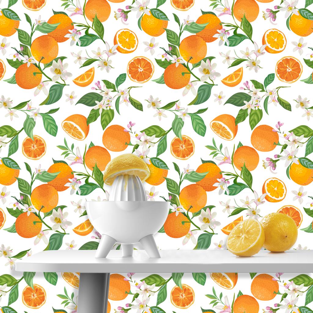 Peel and Stick Orange Fruit Wallpaper Kitchen Decor Floral Leaves Self-Adhesive Contact Paper