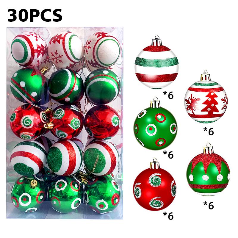 30pc/box Painting New Year Sparkling Christmas Balls Gifts Christmas Tree Pendants Home Hanging Pendants Exquisite 6cm