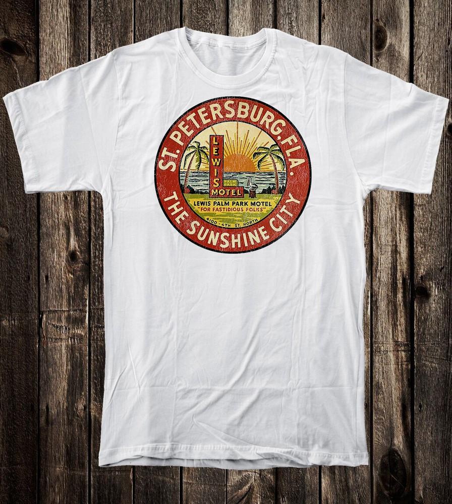 Retro Travel Tee T Shirt Vtg Tourist Florida St Petersburg Beach Lewis Motel Unisex T-Shirt S
