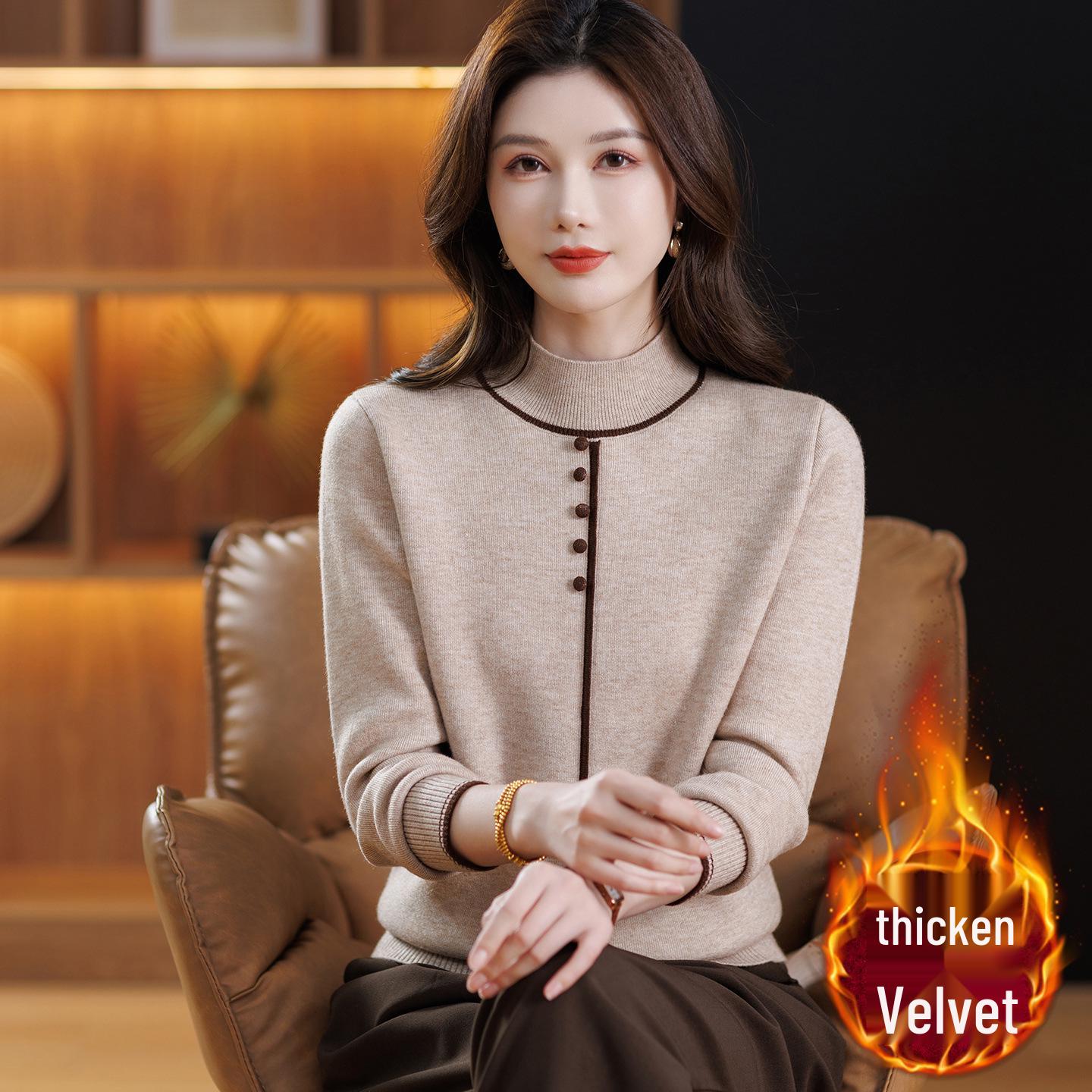 

Women s Thickened Fleece-Lined Half-High Collar Base Layer Shirt for Stylish Middle-Aged & Elderly L (up to 105 jin)