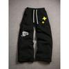 Y2K Gothic Letter Print Wide Leg Sweatpants Loose Fit Tie Waist Track Pants Unisex Women