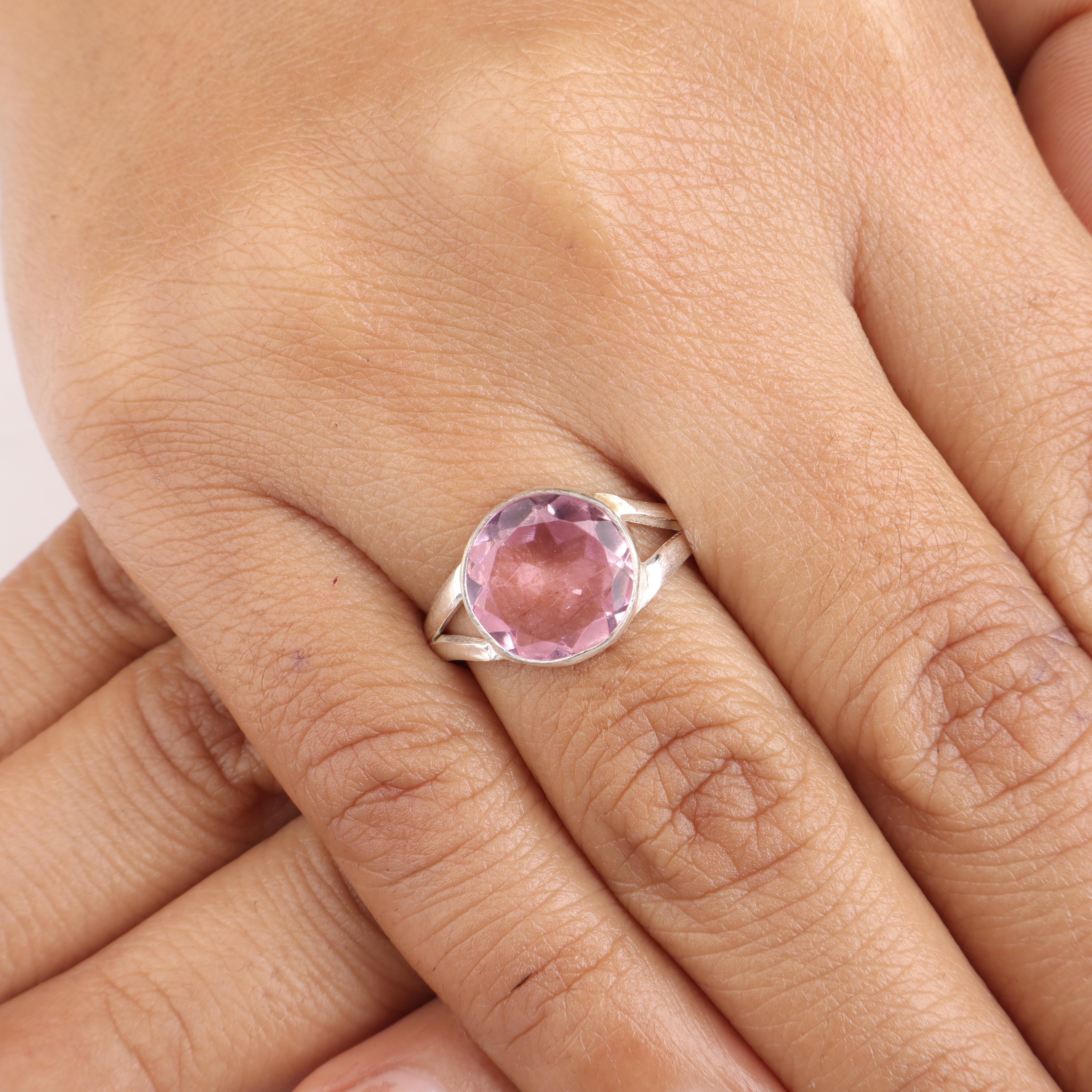 

Розовый морганит, серебряное кольцо, серебро 925 пробы, ручная работа, женское кольцо, подарок на помолвку, украшение с камнем июня RR-83-13 9.5