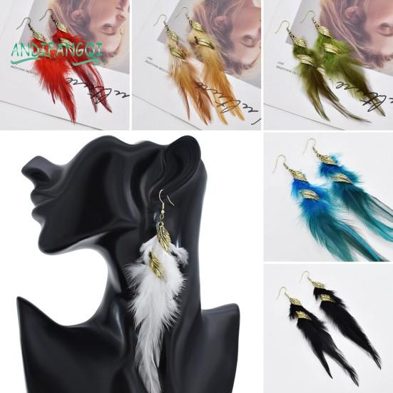 

1 пара серьг-крючков Ретро Золотой Лист Длинные Кисточки Богемские Гипоаллергенные Элегантные Перья Капли Серьги Повседневная Жизнь Одежда