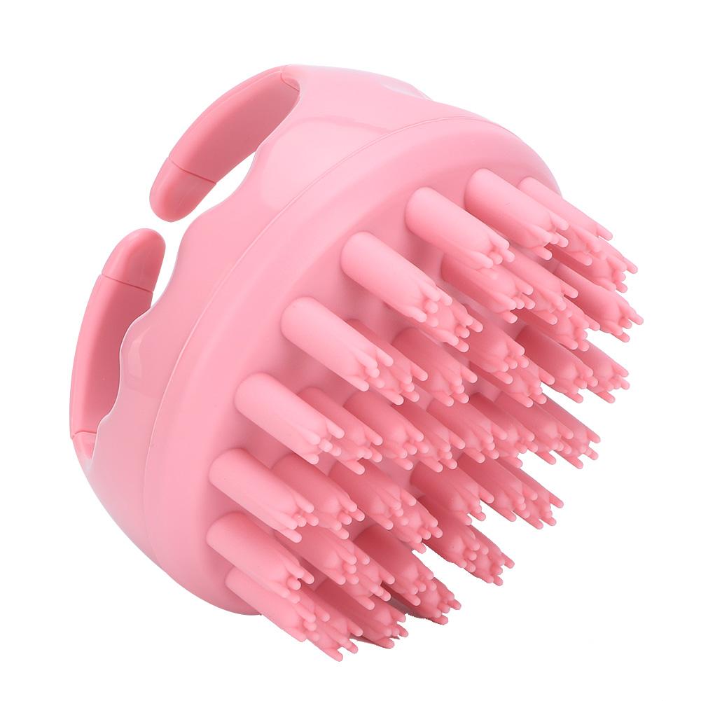 Round Shape Handheld Head Scalp Massage Brush Hair Shampoo Washing Brush with Handle (Pink)