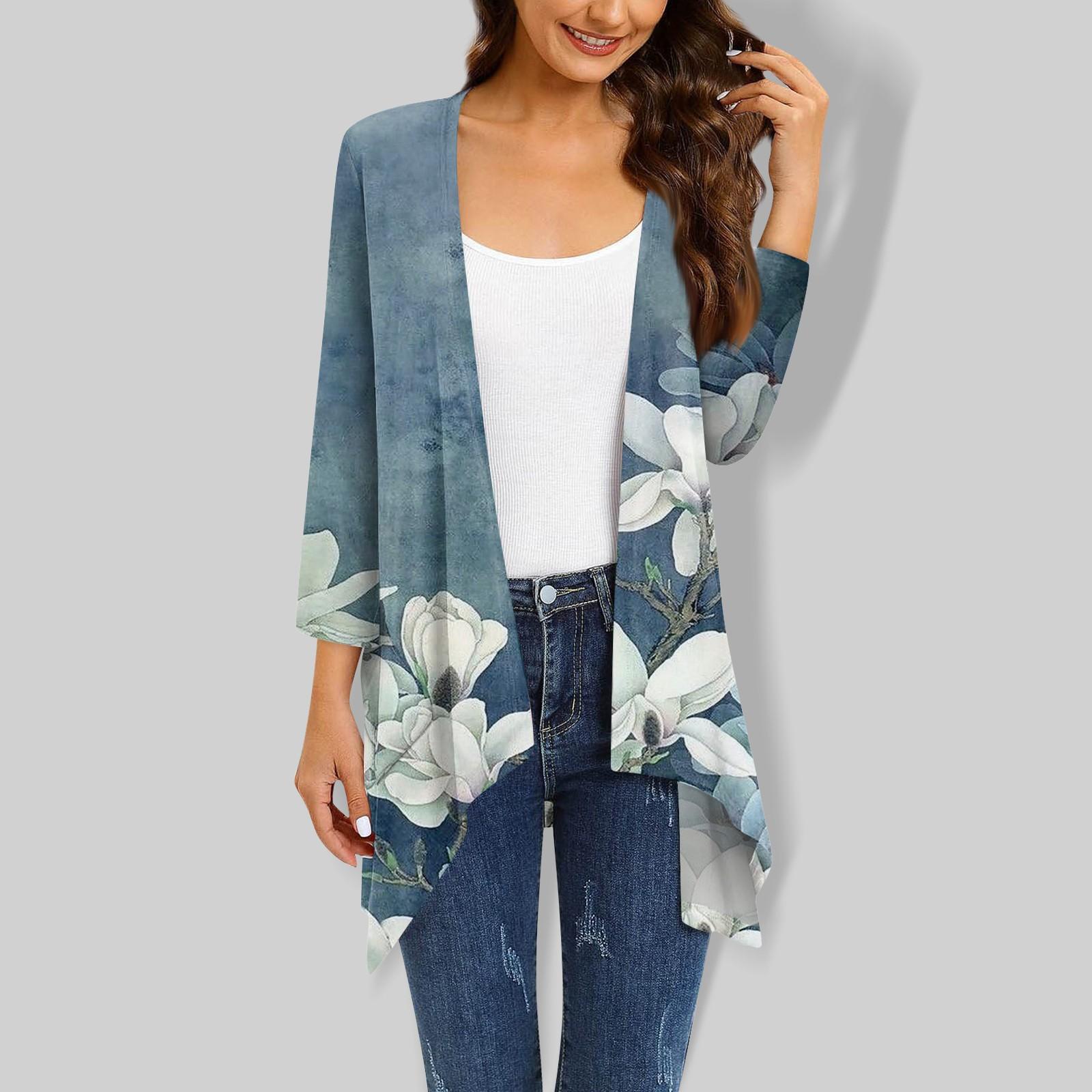 

Женский кардиган неправильной формы с принтом, рукавами три четверти и карманной курткой XXXXL