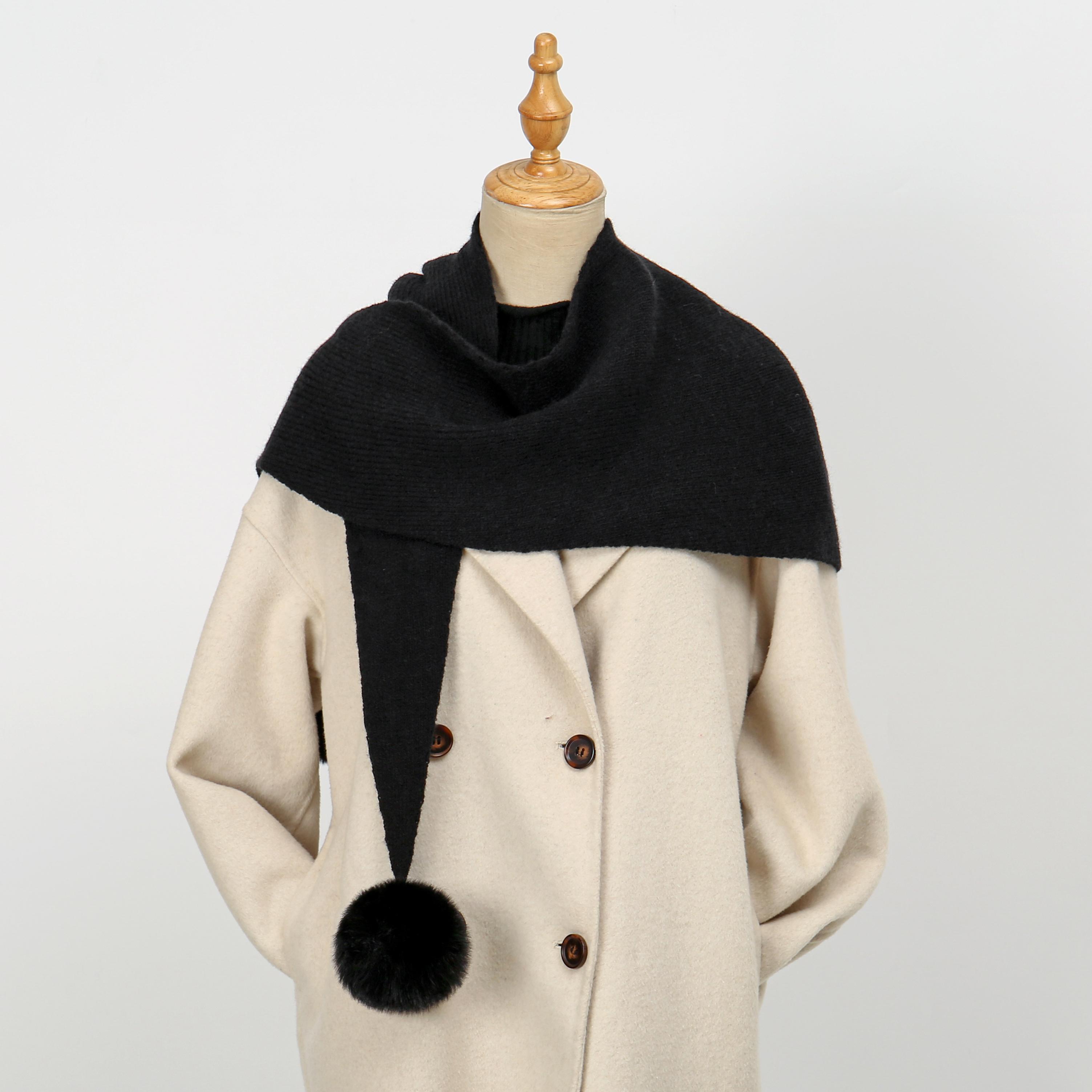 Winter Knitted Soft Scarf Hair Ball Shawl Women Warm Thicken Wraps Muffler Neck Protection Shawl Solid Color Fluffy Scarf