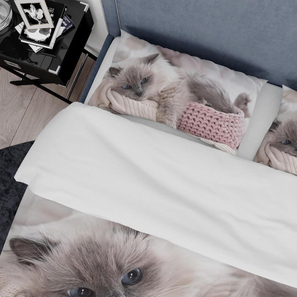 Cute Cat Duvet Cover 3D Cat Pattern 3-piece Set for Children and Adults, Bedding Set with Zipper, 2 Pillowcases, Ultra-fine Fibe