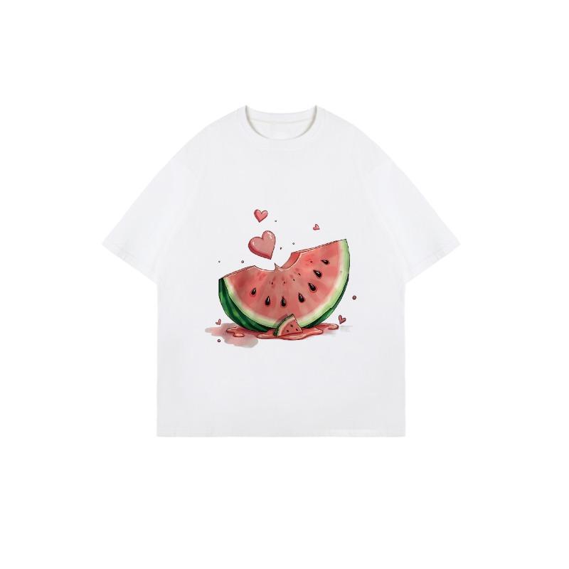 Oversized T Shirt Black Watermelon Slice With Hearts Print Summer Casual Wear