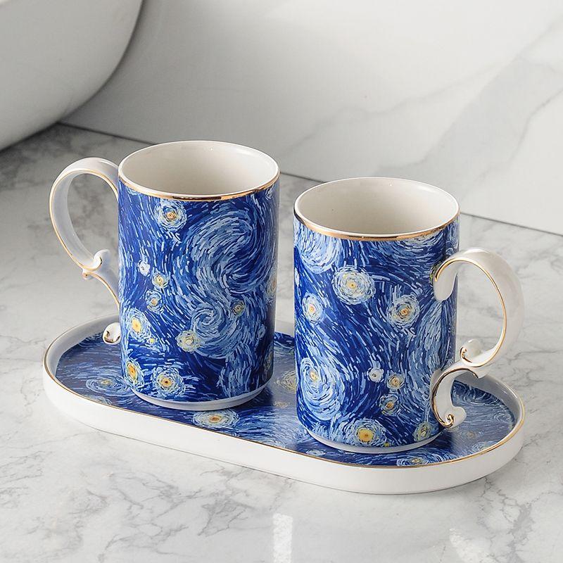 European Ceramic Blue Bathroom Five-piece Set Gold Border Gargle Cup Shampoo Bottle Soap Dish Wedding Gift Bathroom Accessories