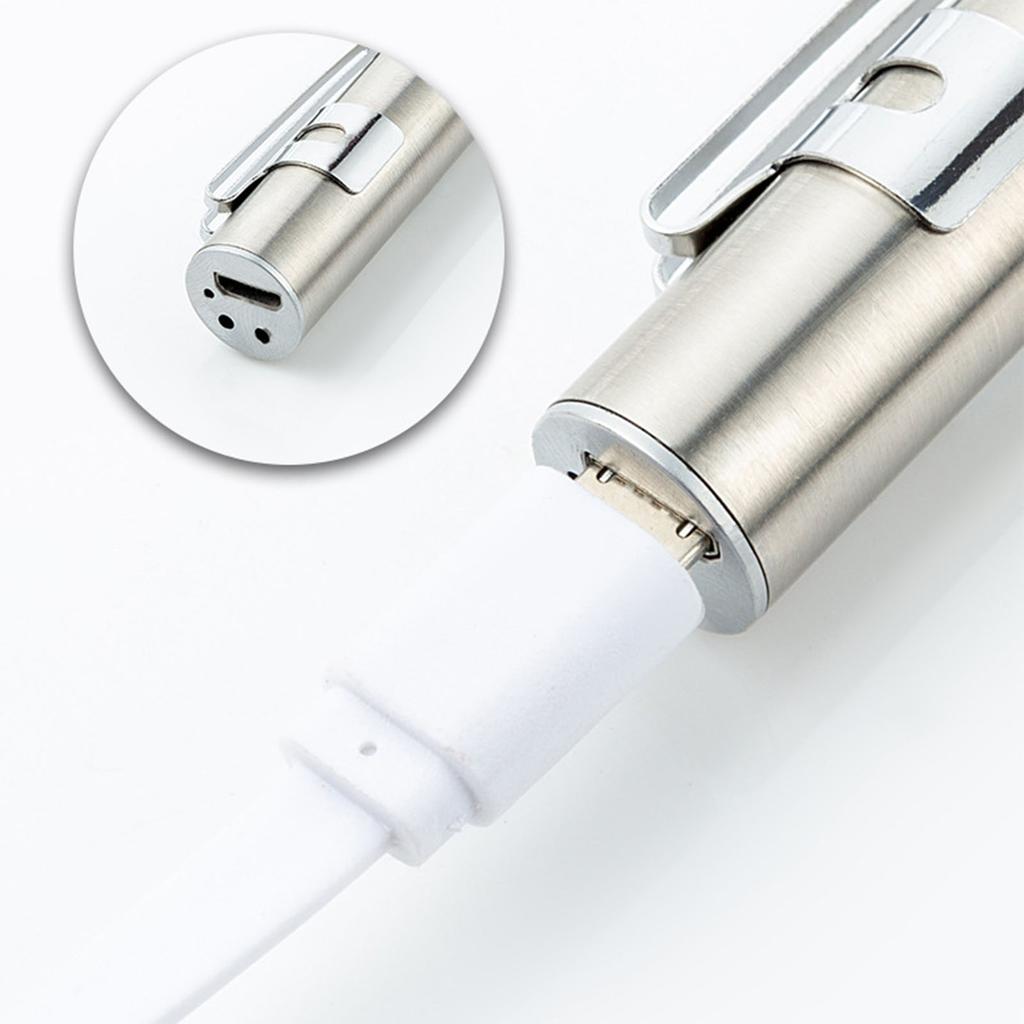 LED Flashlight USB Charging White Lighting Stainless Steel Mini Pen Type for Outdoor