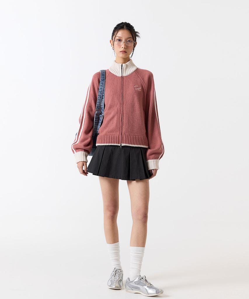 ODDSTUDIO Sporty Track Semi-Crop Knit Zip-Up - Pink