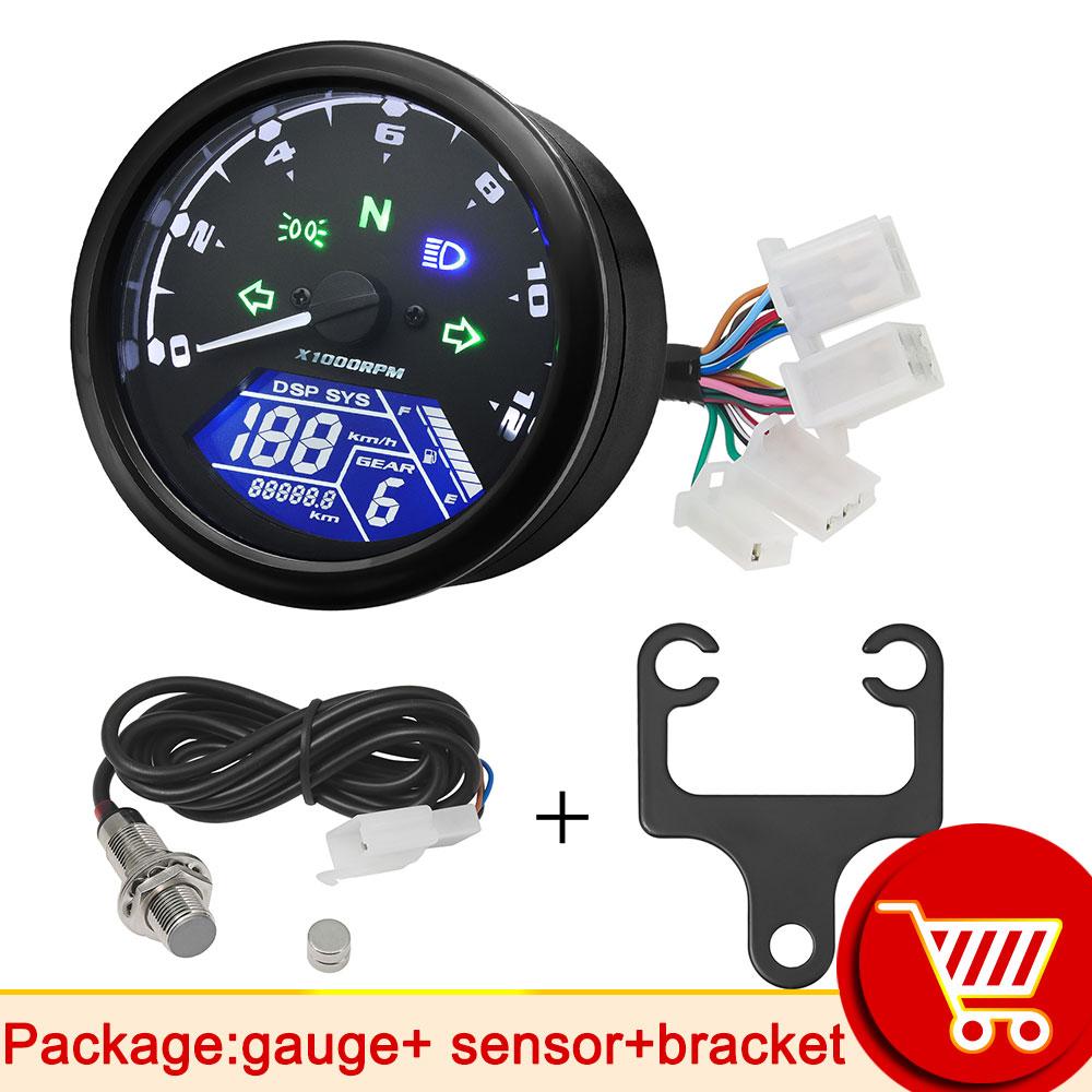 AD New Universal Motorcycle 12000RMP LCD Speedometer Odometer Tachometer 1-4 Cylinders Motorbike Gauge Motorcycle Digital Dash