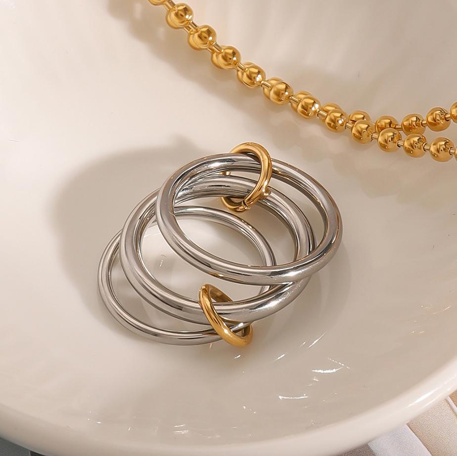 Youthway Multiple Layers Geometric Stainless Steel Women'S Ring Gold Color Waterproof Jewelry Gifts And Accessories